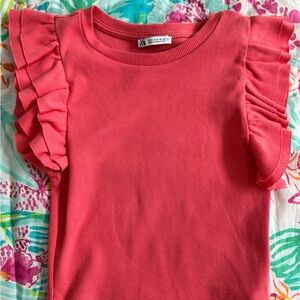Zara Pink Ruffle Sleeve Top Suze Small